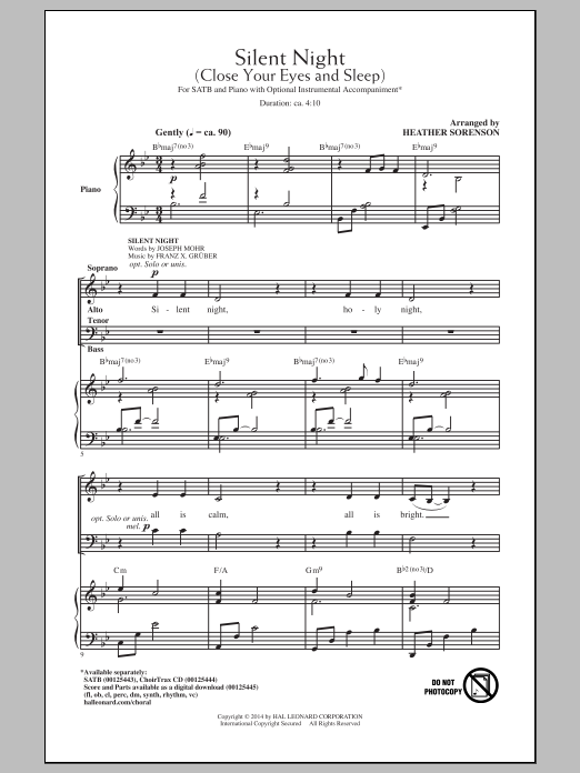 Download Heather Sorenson Silent Night (Close Your Eyes And Sleep Sheet Music