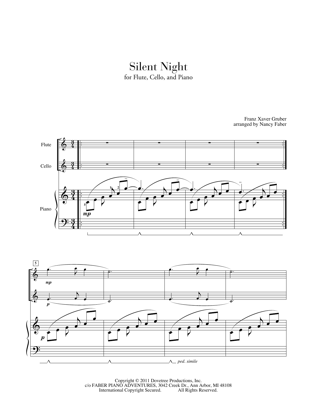 Download Nancy Faber Silent Night (for Flute, Cello, Piano) Sheet Music
