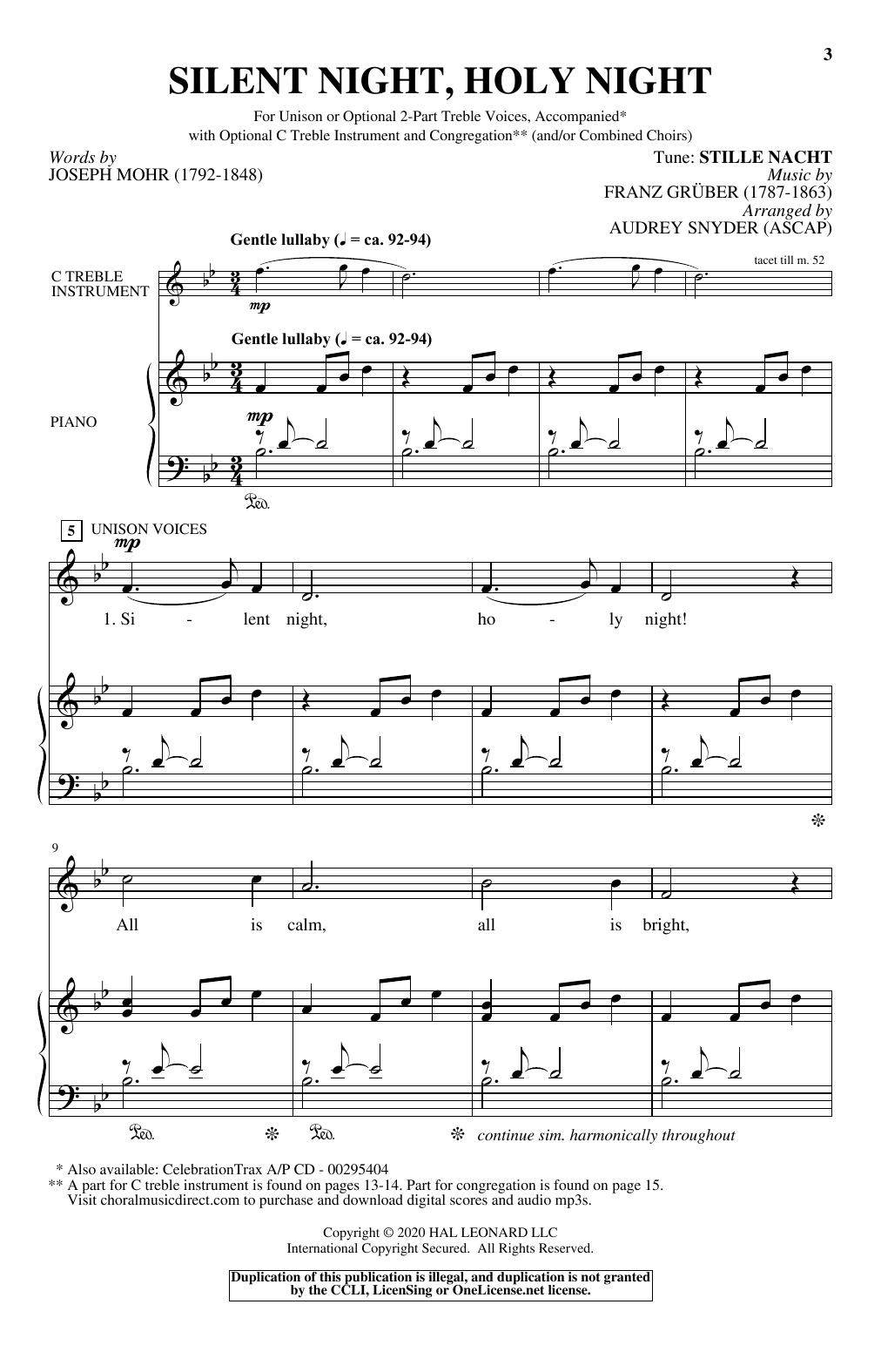 Download Joseph Mohr and Franz Gruber Silent Night, Holy Night (arr. Audrey S Sheet Music