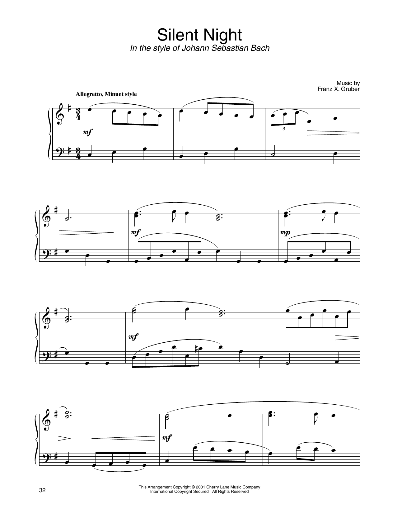 Download Franz X. Gruber Silent Night (in the style of J.S. Bach Sheet Music