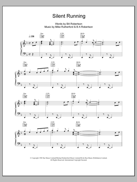 Download Mike and The Mechanics Silent Running Sheet Music