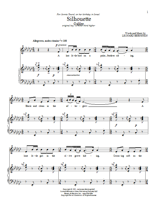 Download Leonard Bernstein Silhouette (Galilee) Sheet Music