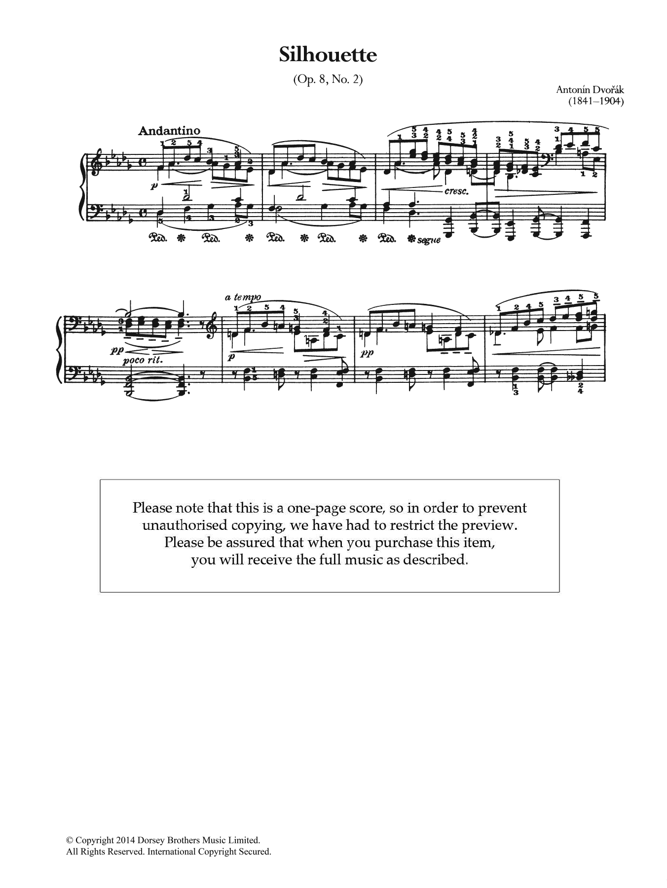 Download Antonin Dvorak Silhouette, Op.8 No.2 Sheet Music