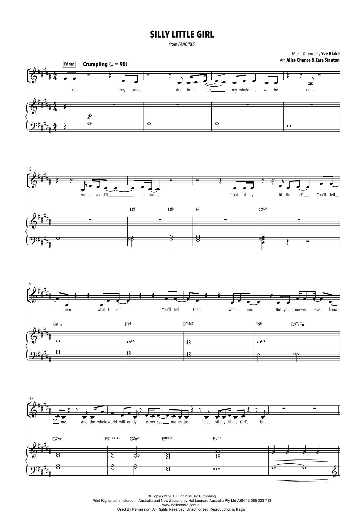 Download Yve Blake Silly Little Girl (from Fangirls) (arr. Sheet Music