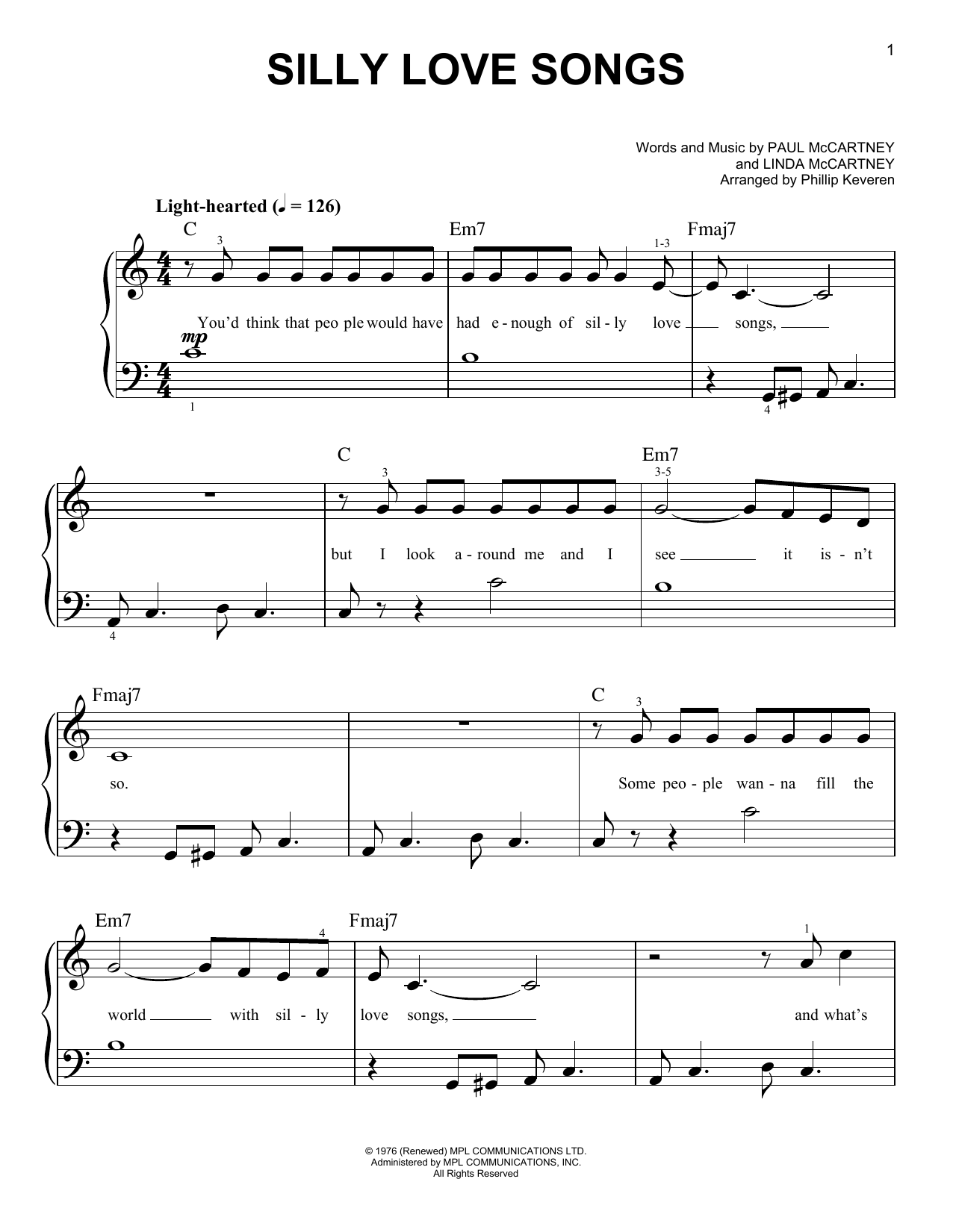 Download Wings Silly Love Songs (arr. Phillip Keveren) Sheet Music