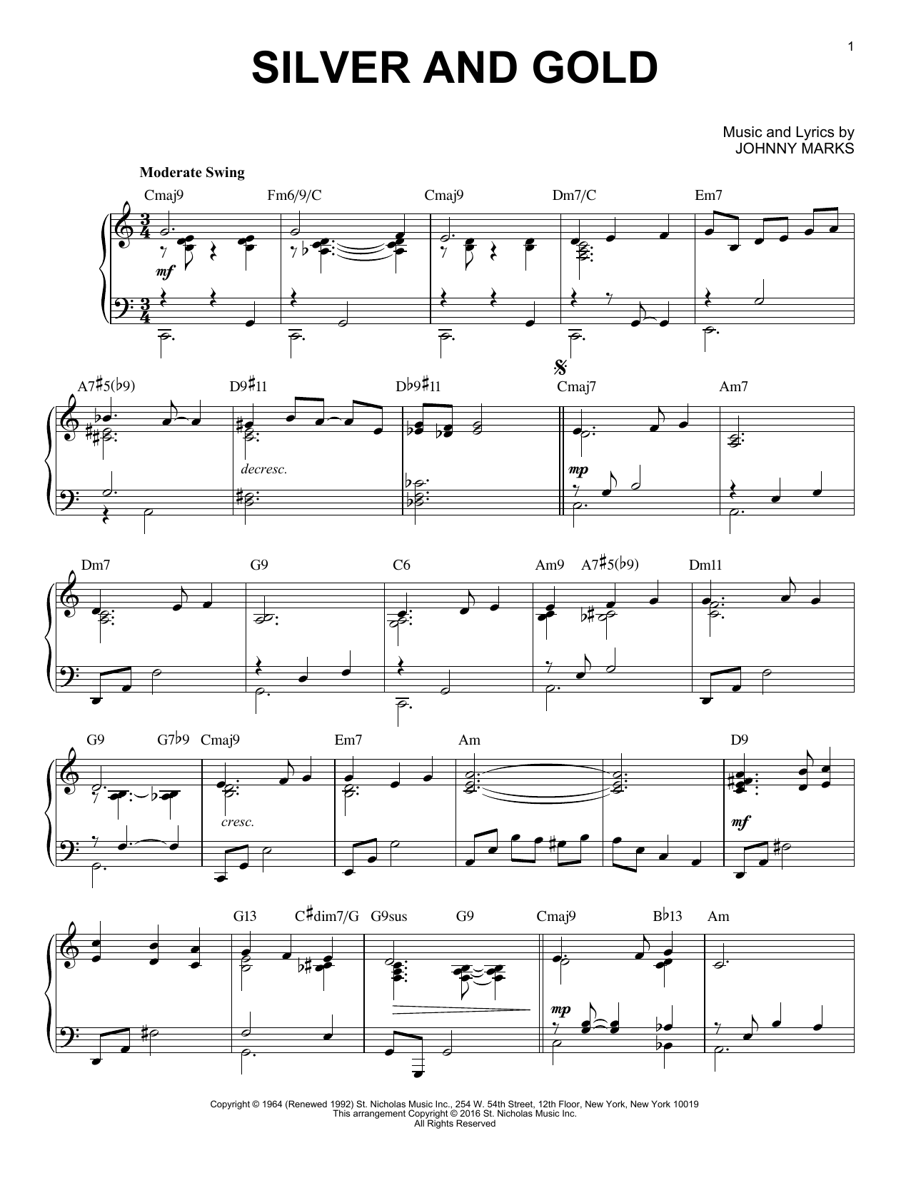 Download Johnny Marks Silver And Gold [Jazz version] (arr. Br Sheet Music