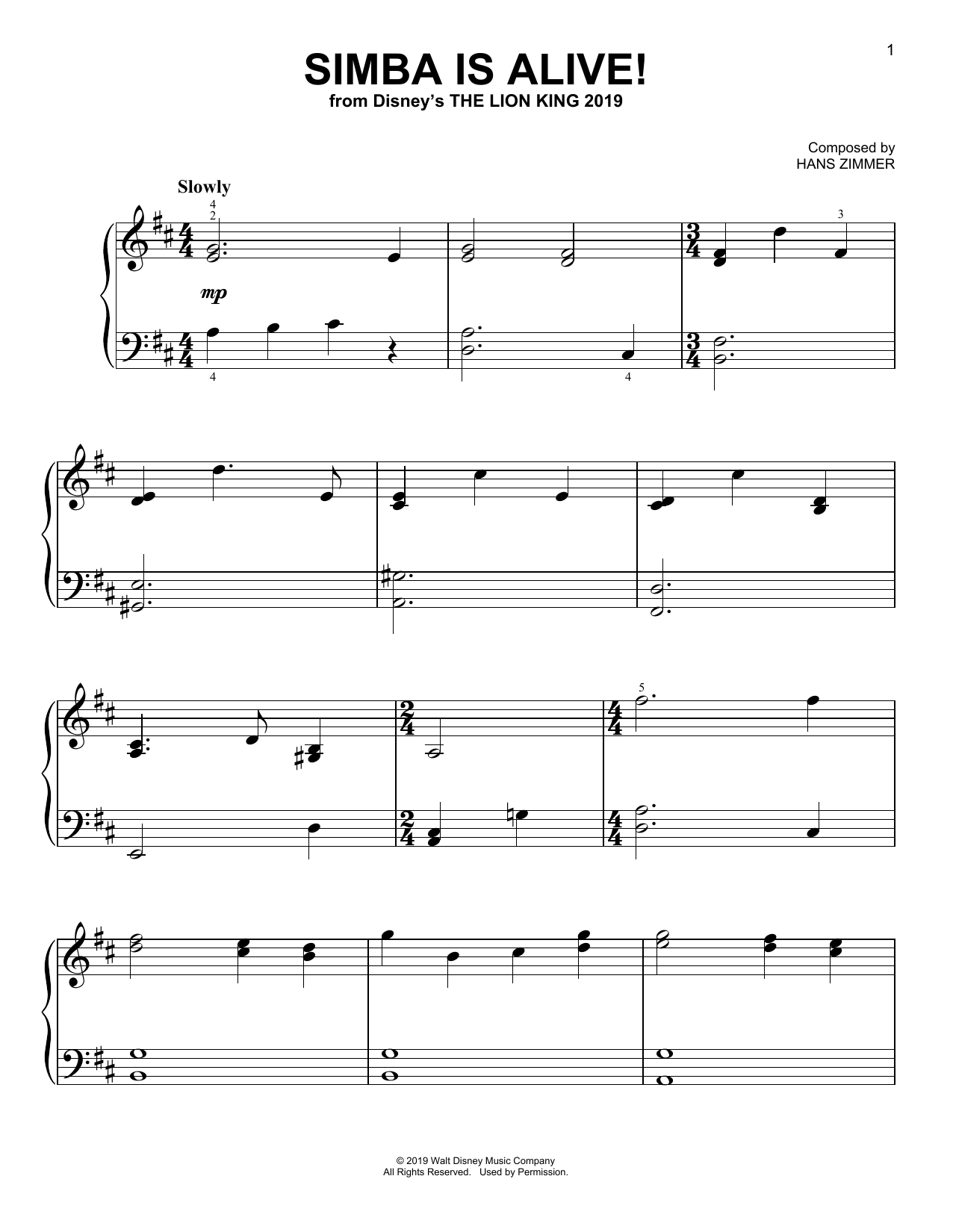 Download Hans Zimmer Simba Is Alive! (from The Lion King 201 Sheet Music