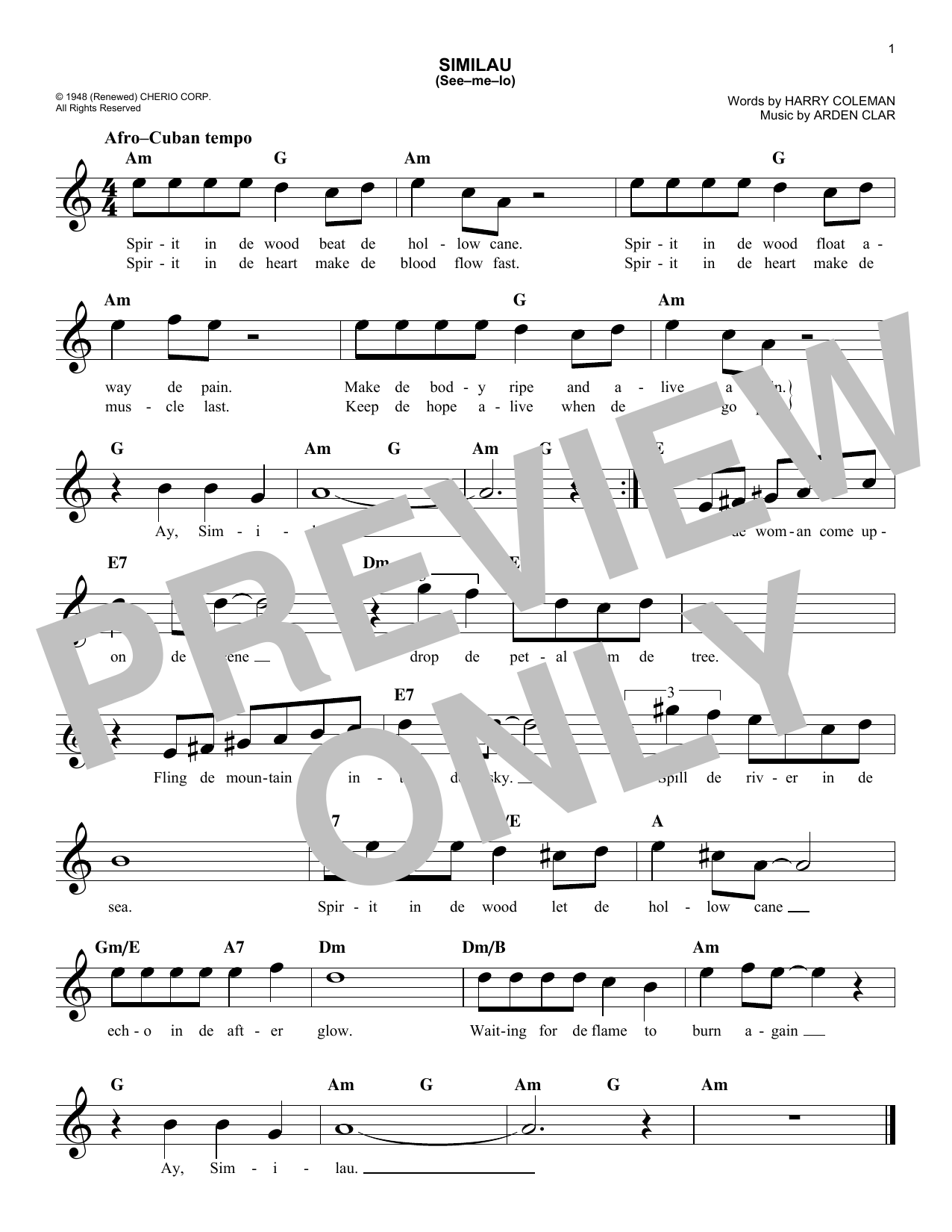 Download Peggy Lee Similau (See-me-lo) Sheet Music