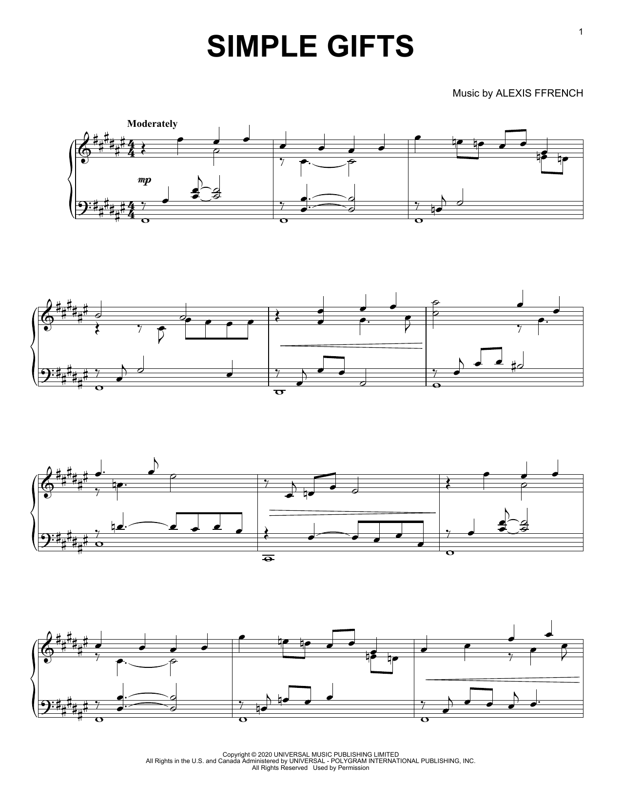 Download Alexis Ffrench Simple Gifts Sheet Music