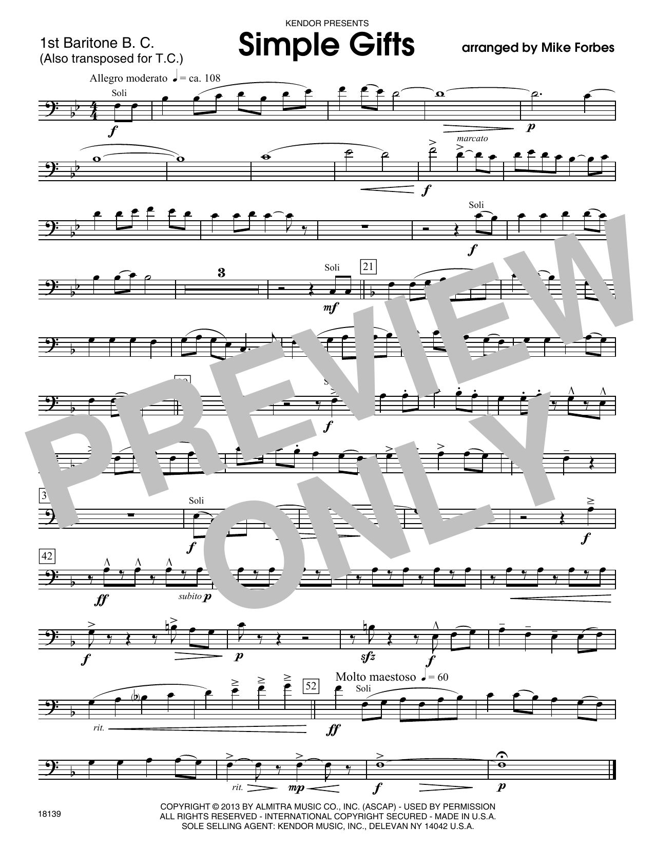 Download Mike Forbes Simple Gifts - 1st Baritone B.C. Sheet Music