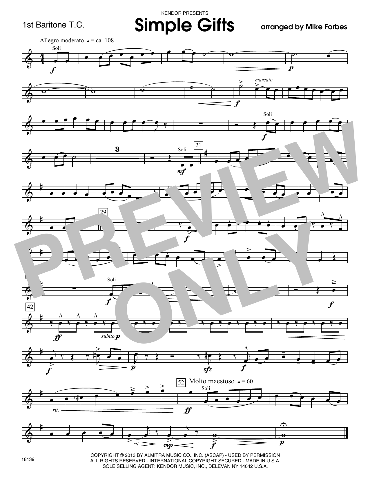 Download Mike Forbes Simple Gifts - 1st Baritone T.C. Sheet Music