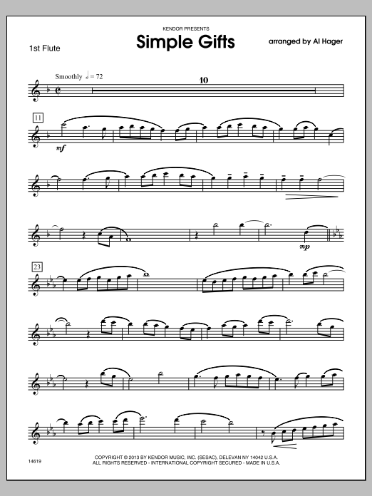 Download Al Hager Simple Gifts - 1st Flute Sheet Music