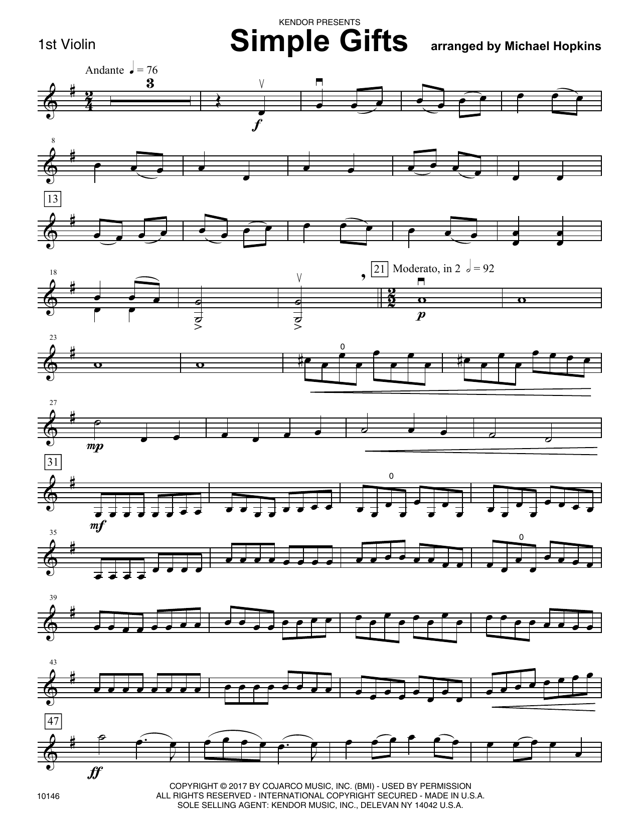 Download Michael Hopkins Simple Gifts - 1st Violin Sheet Music