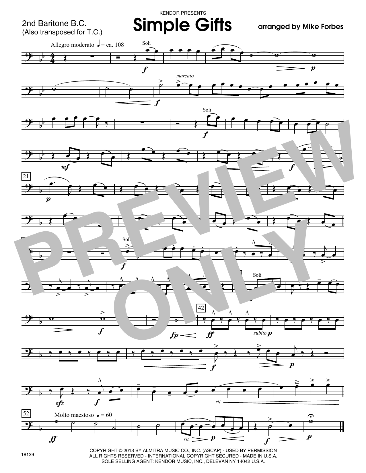 Download Mike Forbes Simple Gifts - 2nd Baritone B.C. Sheet Music