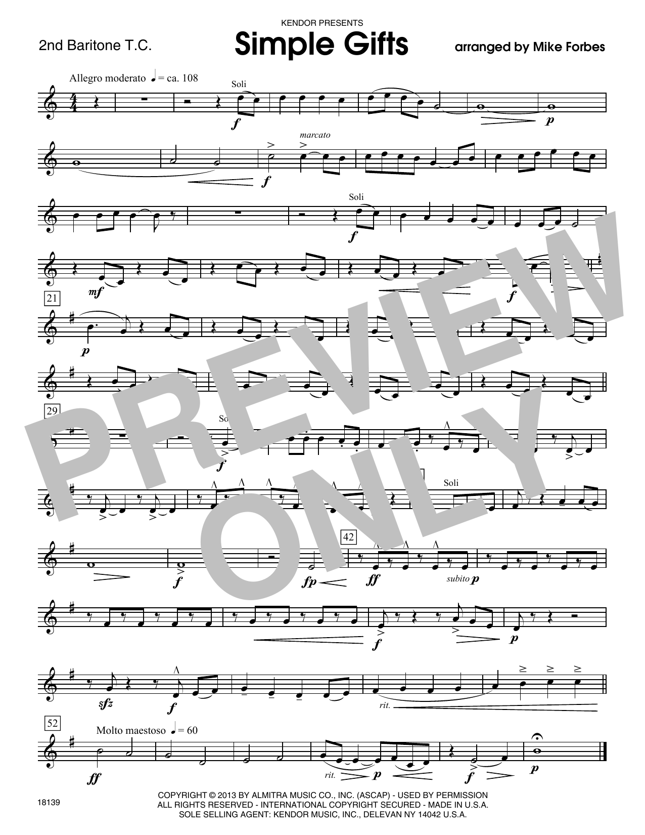 Download Mike Forbes Simple Gifts - 2nd Baritone T.C. Sheet Music
