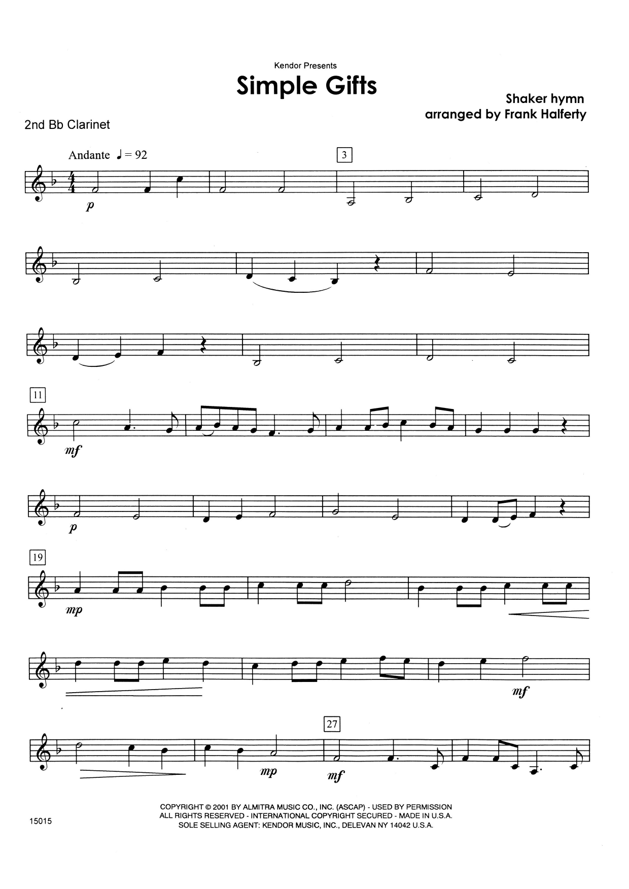 Download Frank J. Halferty Simple Gifts - 2nd Bb Clarinet Sheet Music