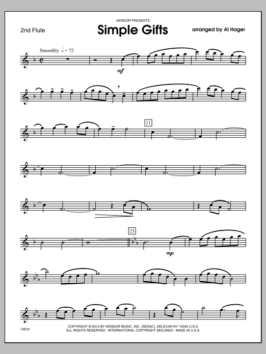 Download Al Hager Simple Gifts - 2nd Flute Sheet Music