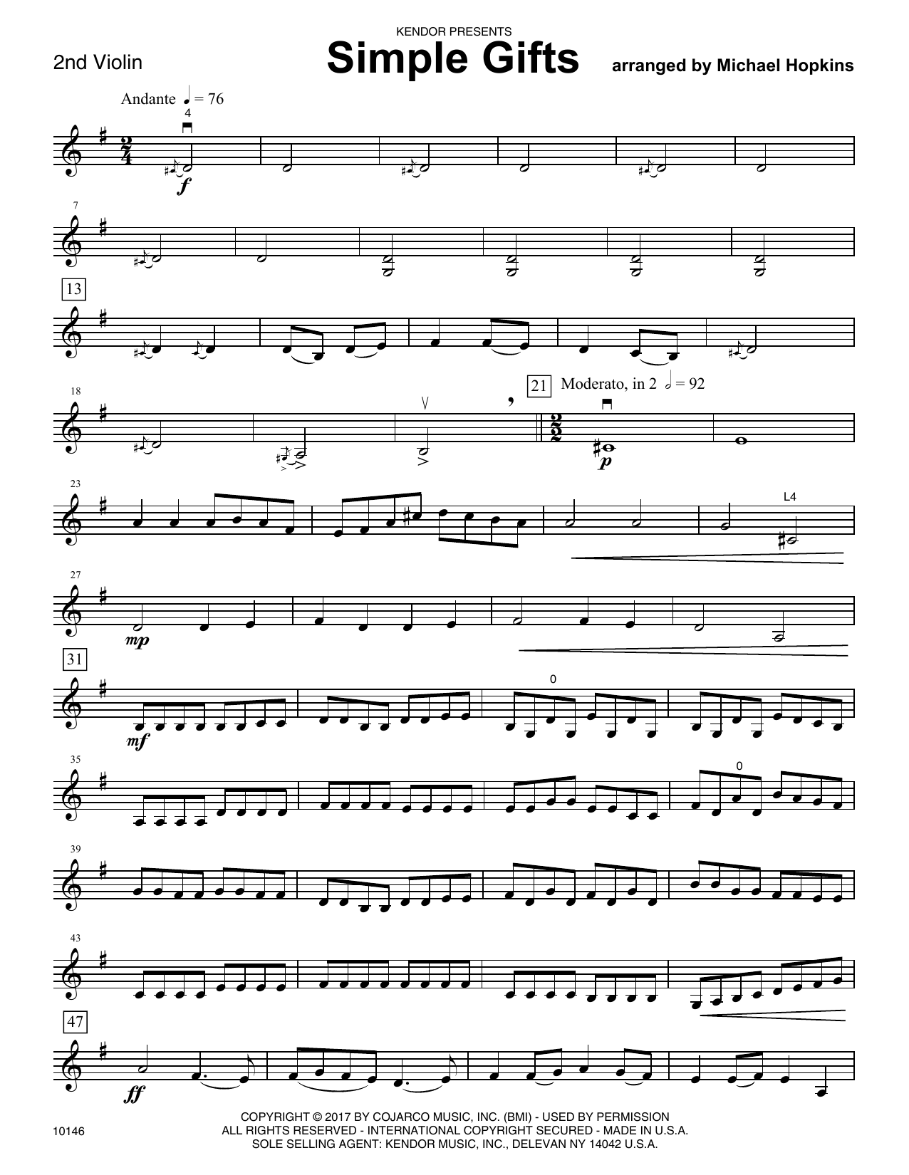 Download Michael Hopkins Simple Gifts - 2nd Violin Sheet Music