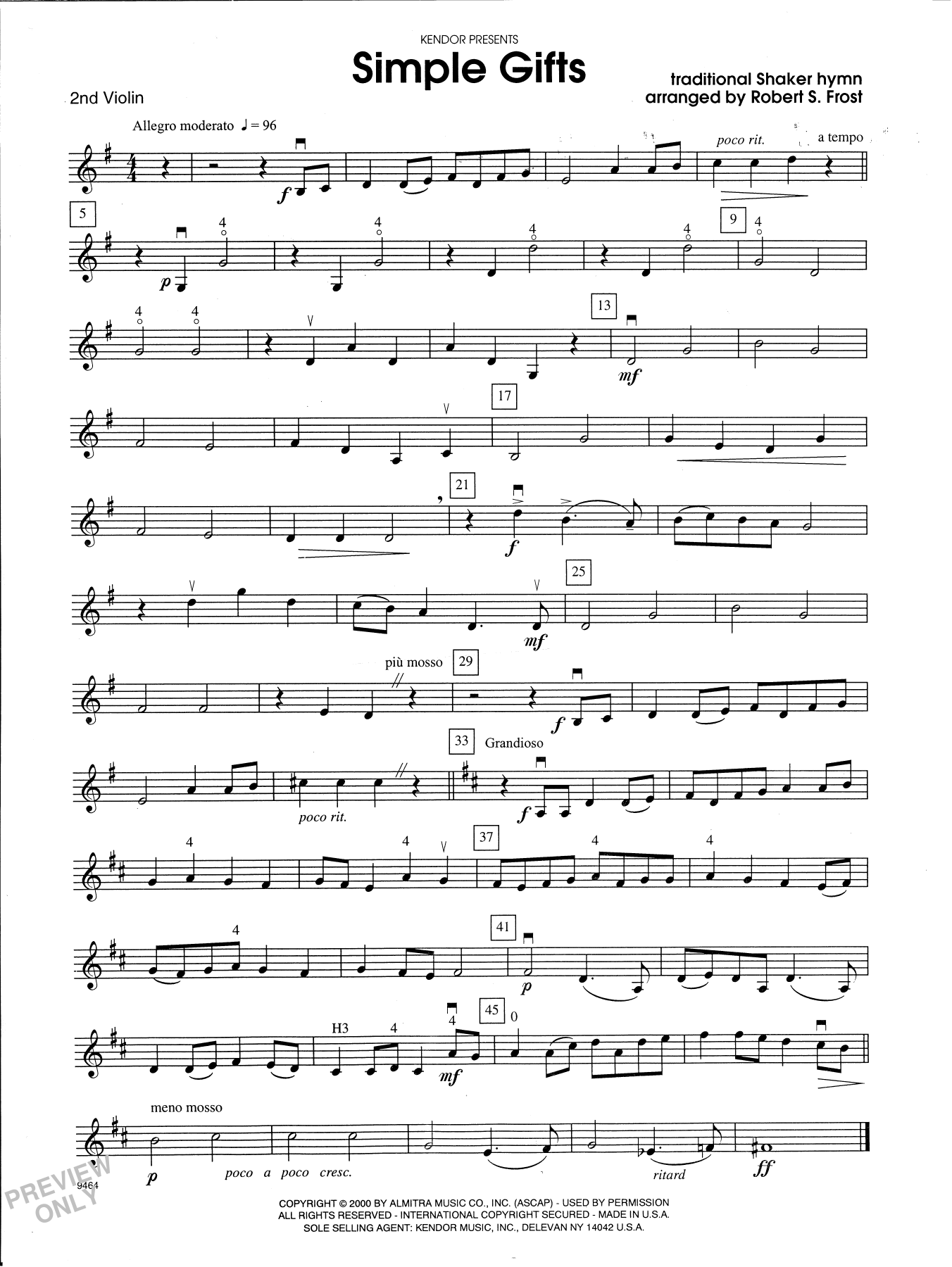 Download Robert S. Frost Simple Gifts - 2nd Violin Sheet Music