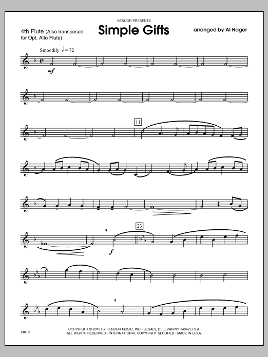 Download Al Hager Simple Gifts - 4th Flute Sheet Music