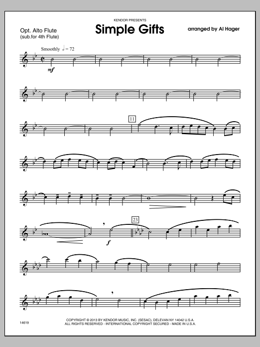 Download Al Hager Simple Gifts - Alto Flute Sheet Music
