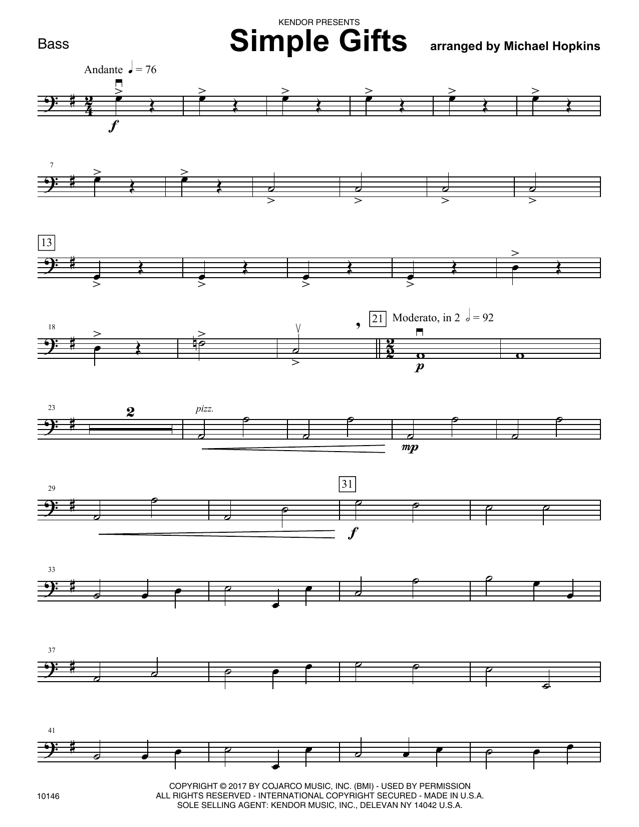 Download Michael Hopkins Simple Gifts - Bass Sheet Music