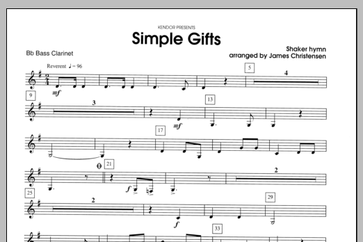Download Christensen Simple Gifts - Bass Clarinet Sheet Music