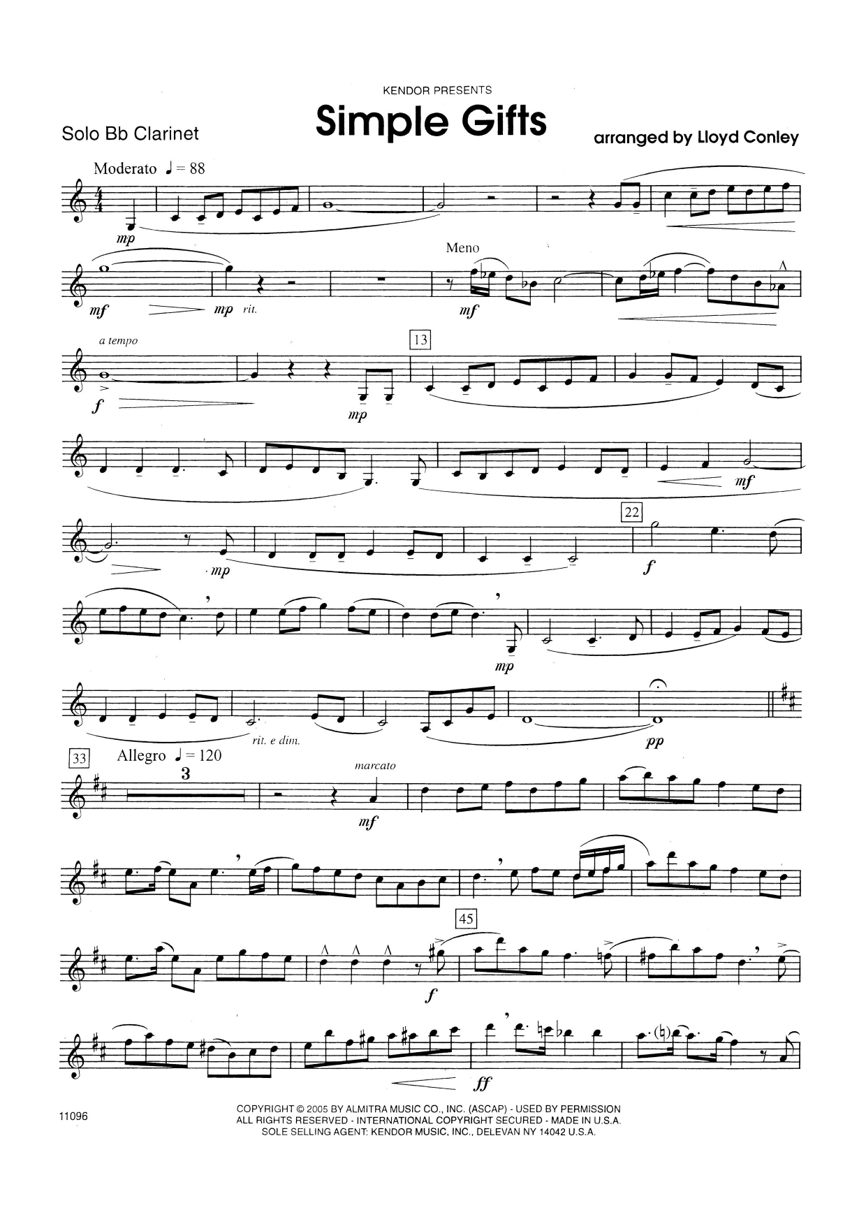 Download Lloyd Conely Simple Gifts - Bb Clarinet Sheet Music