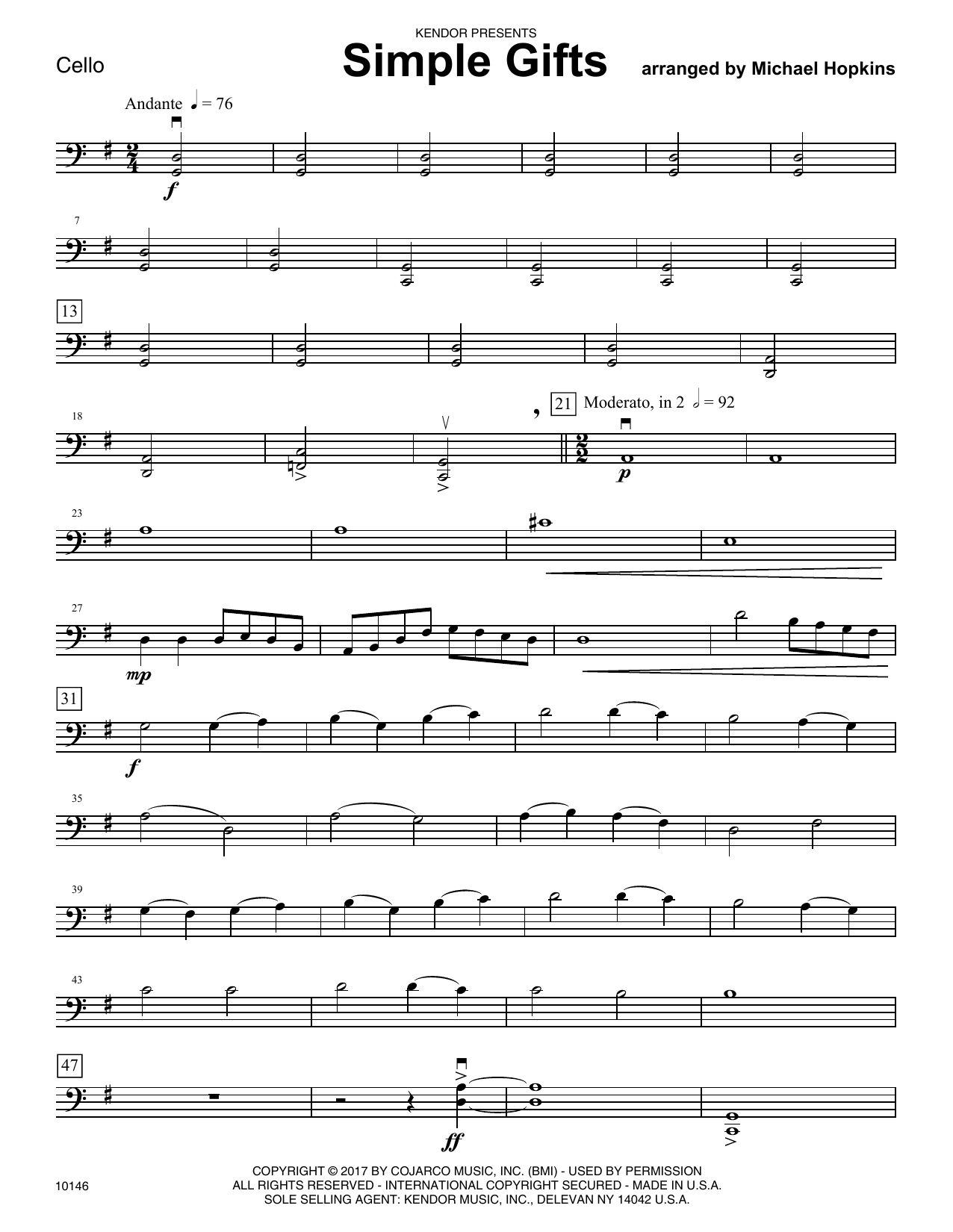 Download Michael Hopkins Simple Gifts - Cello Sheet Music