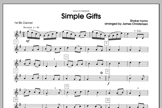 Download Christensen Simple Gifts - Clarinet 1 Sheet Music