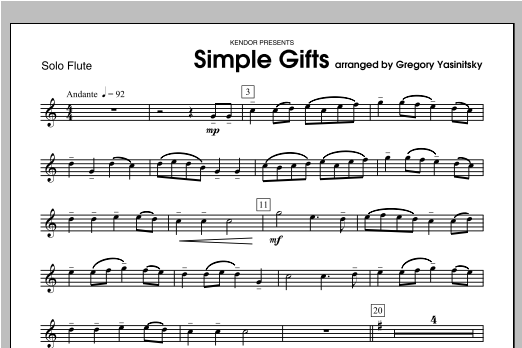 Download Yasinitsky Simple Gifts - Flute Sheet Music
