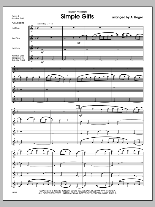 Download Al Hager Simple Gifts - Full Score Sheet Music