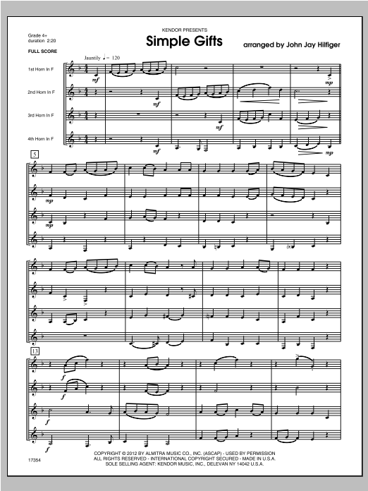 Download Hilfiger Simple Gifts - Full Score Sheet Music