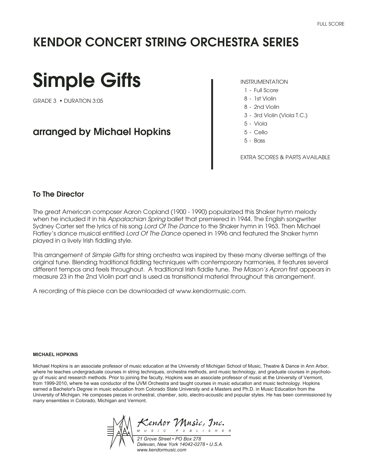 Download Michael Hopkins Simple Gifts - Full Score Sheet Music