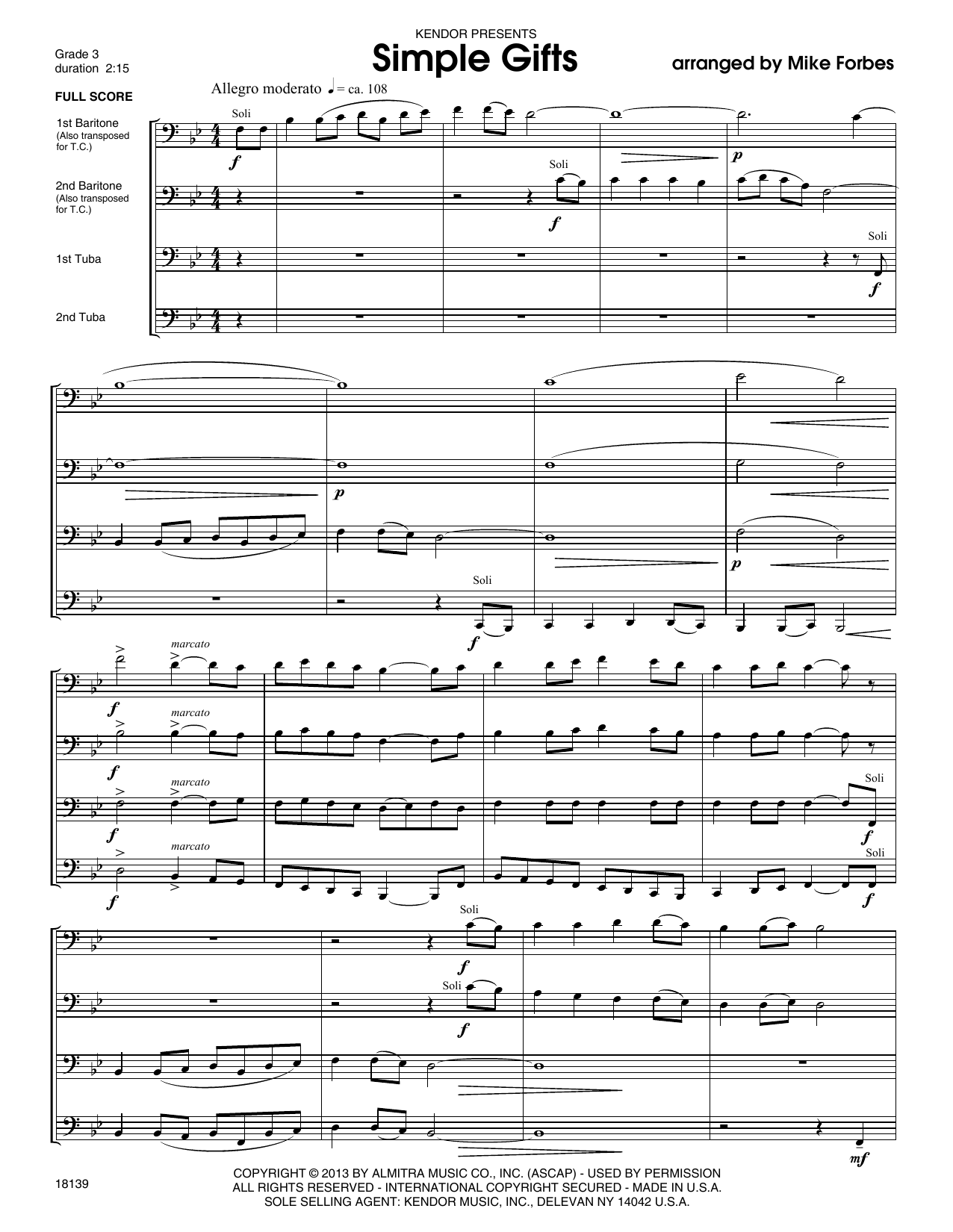 Download Mike Forbes Simple Gifts - Full Score Sheet Music