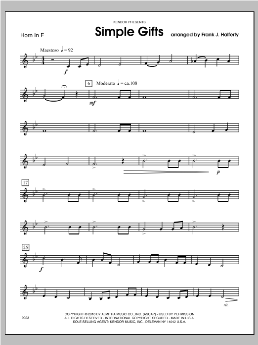 Download Halferty Simple Gifts - Horn Sheet Music