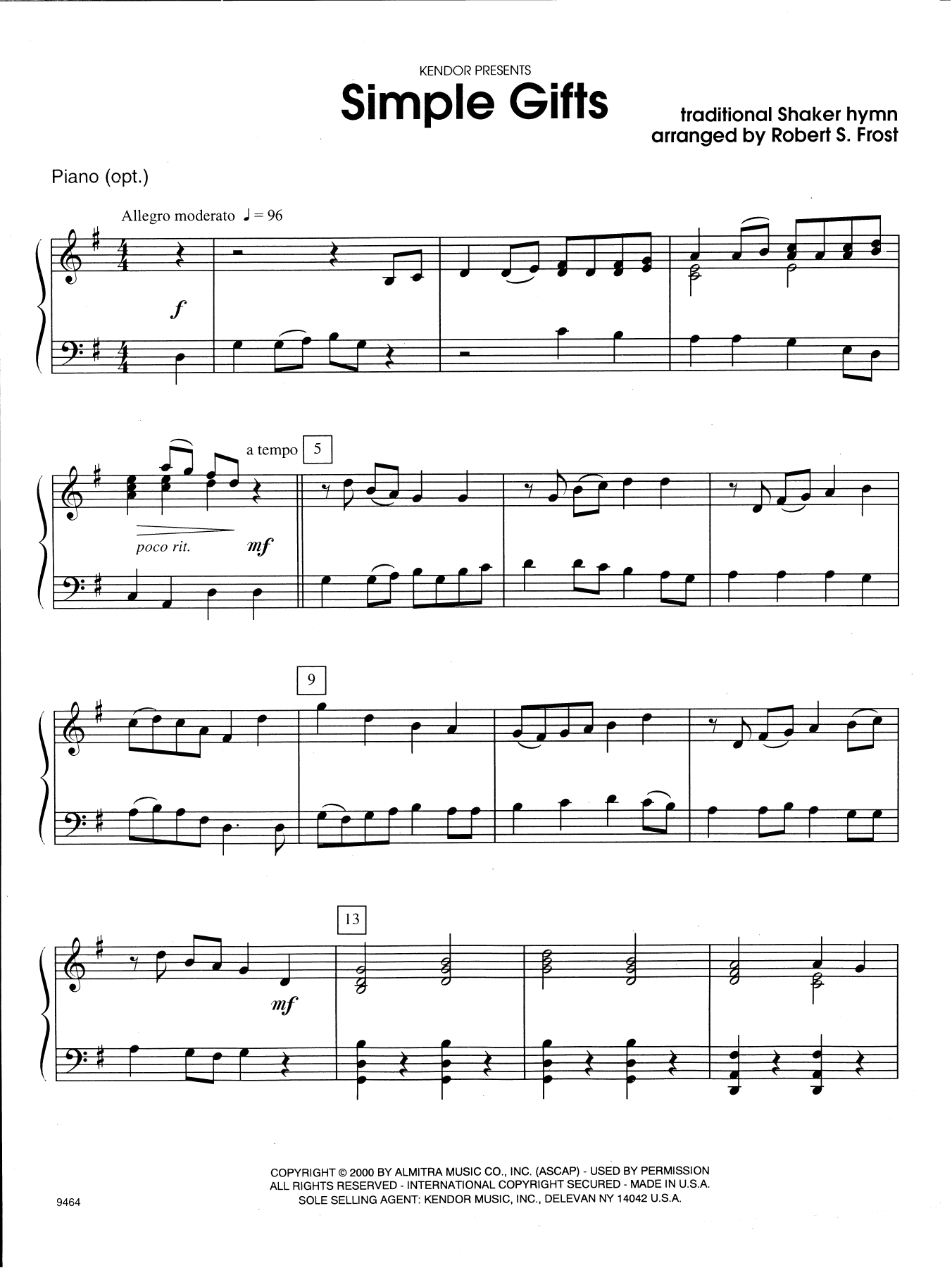Download Robert S. Frost Simple Gifts - Piano Accompaniment Sheet Music