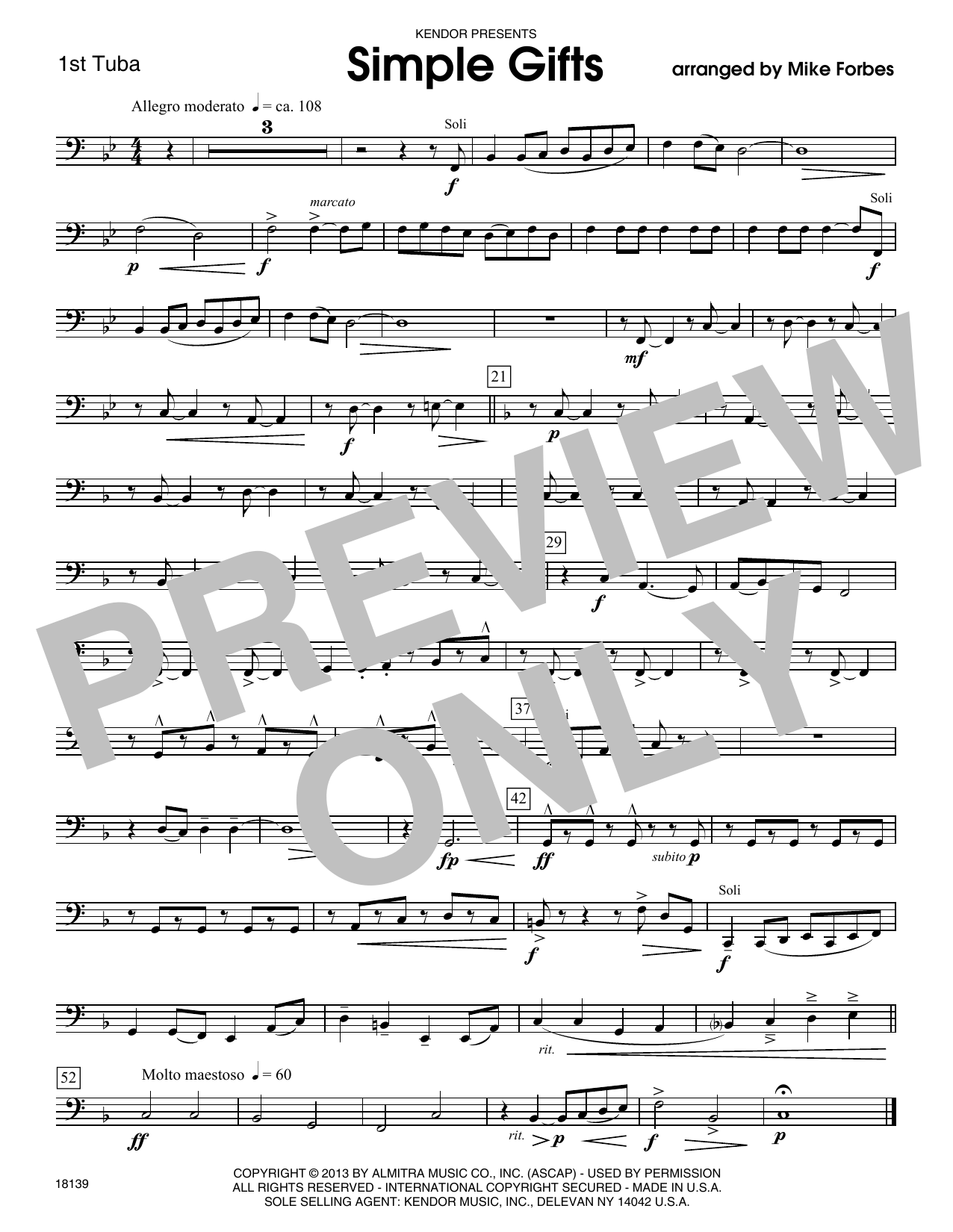 Download Mike Forbes Simple Gifts - Tuba 1 Sheet Music