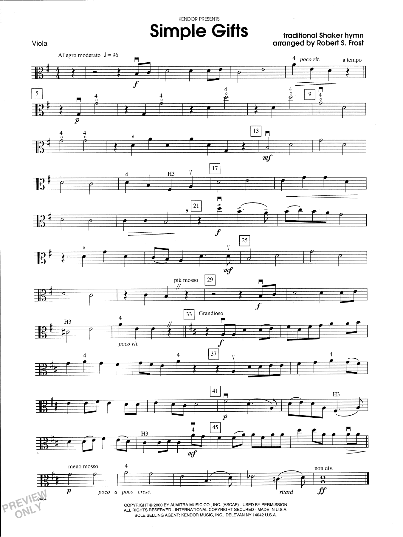 Download Robert S. Frost Simple Gifts - Viola Sheet Music
