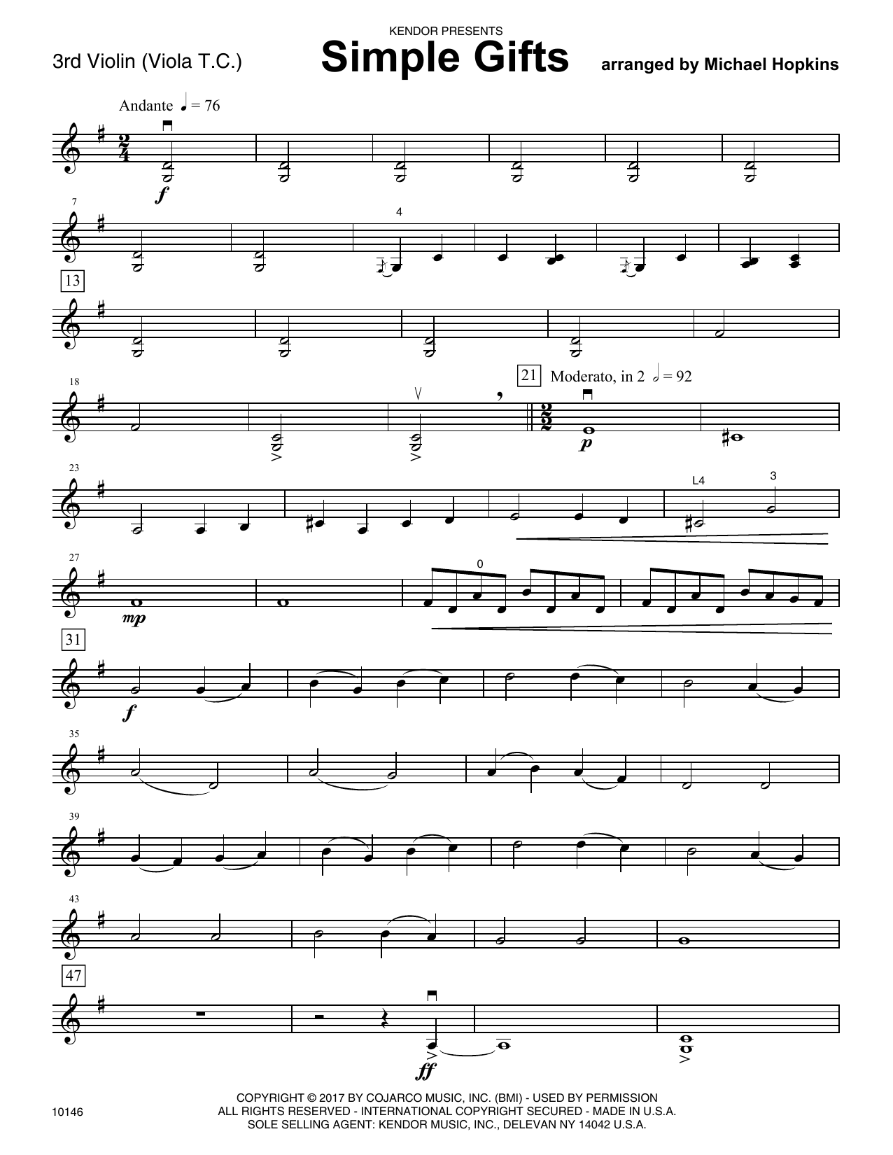 Download Michael Hopkins Simple Gifts - Violin 3 (Viola T.C.) Sheet Music
