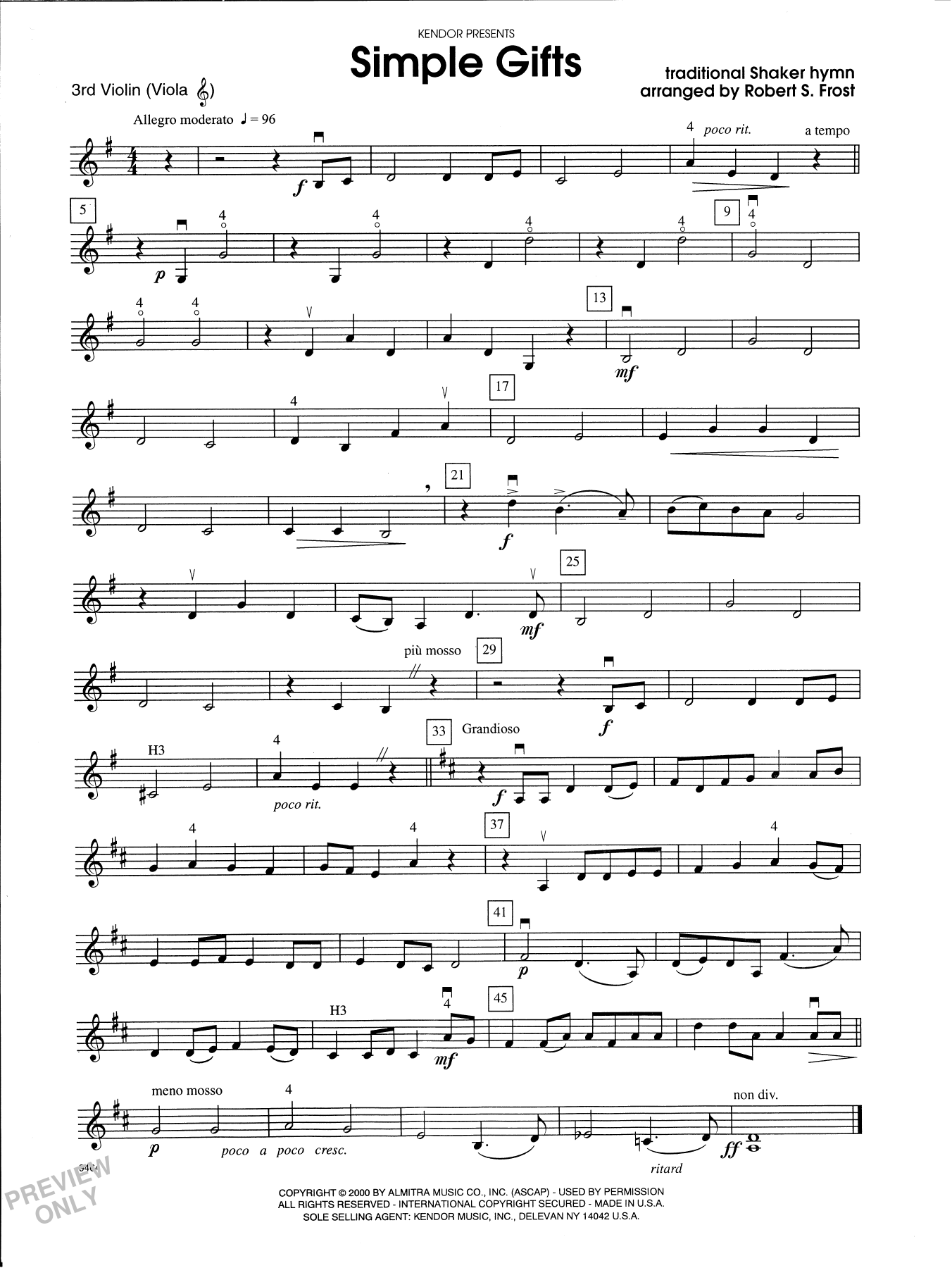 Download Robert S. Frost Simple Gifts - Violin 3 (Viola T.C.) Sheet Music