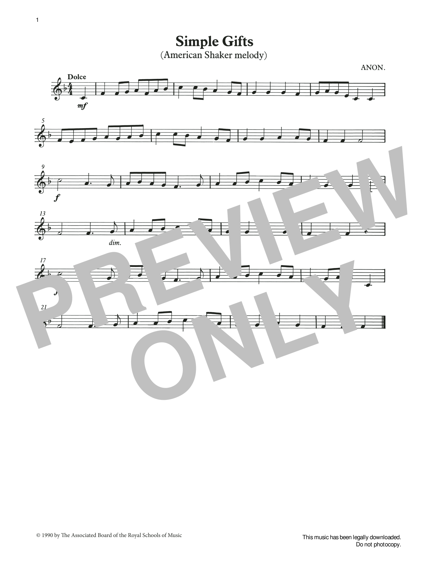 Download Aaron Copland Simple Gifts from Graded Music for Tune Sheet Music