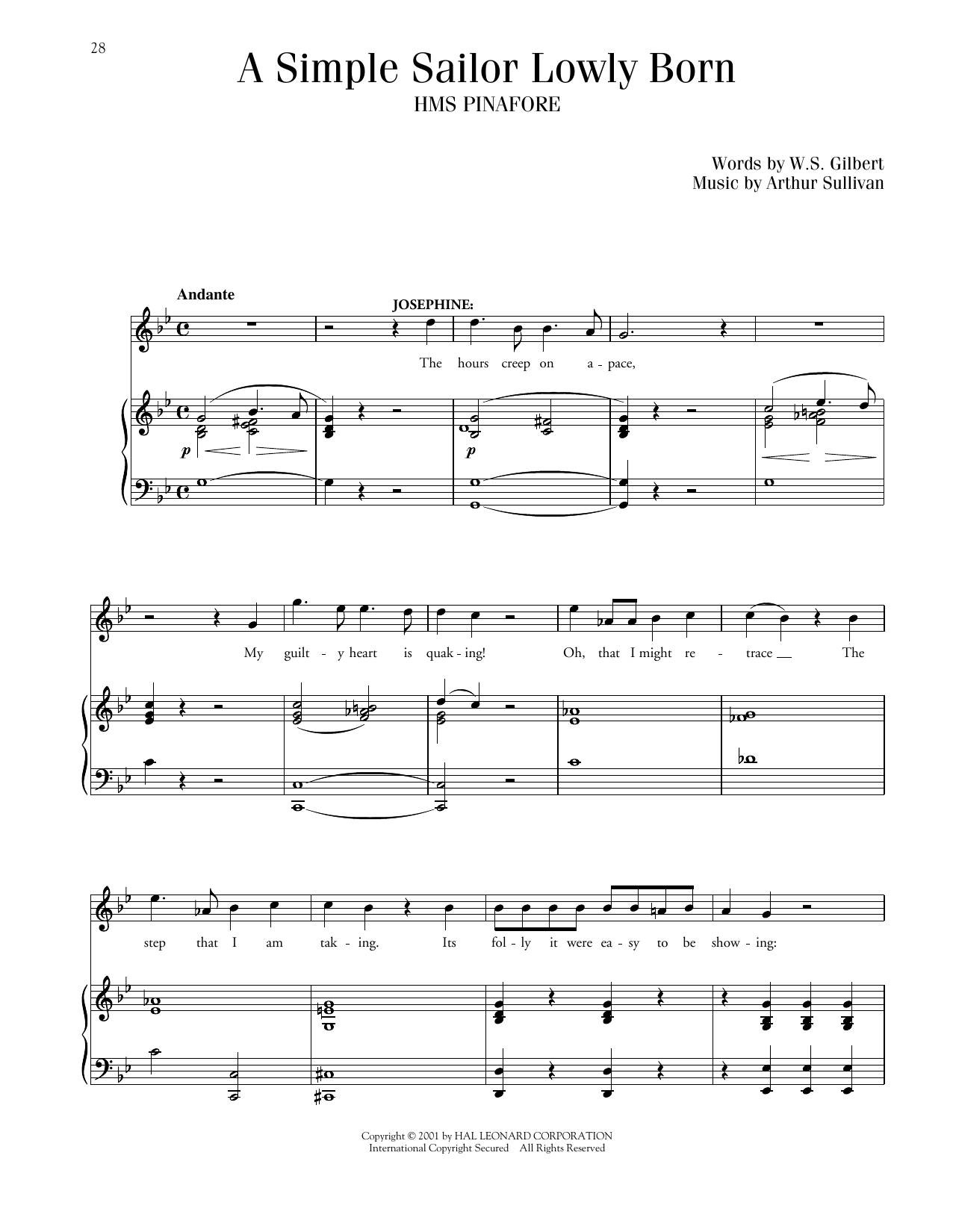Download Gilbert & Sullivan Simple Sailor, Lowly Born (from HMS Pin Sheet Music