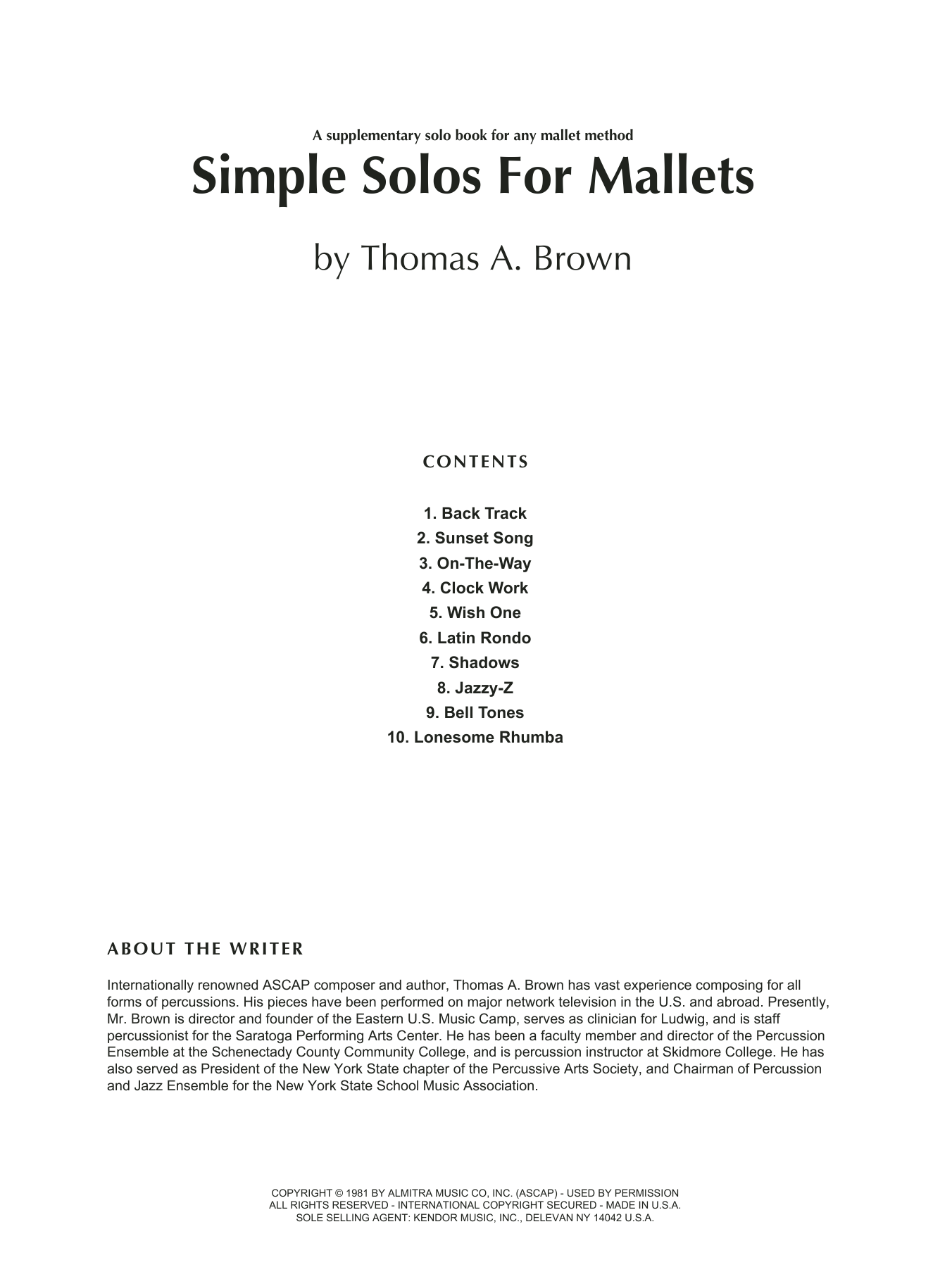 Download Tom Brown Simple Solos For Mallets Sheet Music