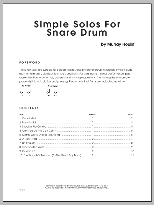 Download Murray Houllif Simple Solos For Snare Drum Sheet Music