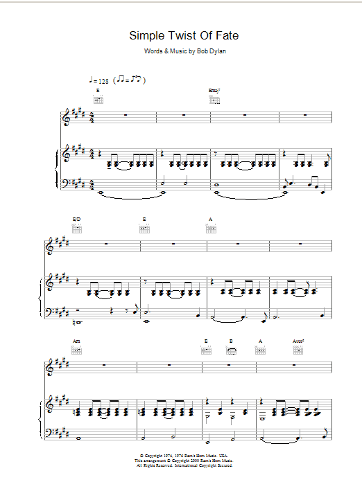 Bob Dylan Simple Twist Of Fate sheet music notes printable PDF score