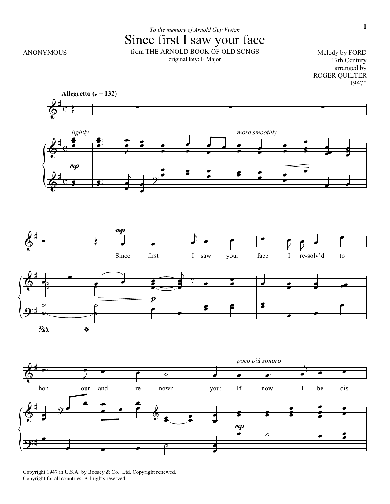 Download Roger Quilter Since First I Saw Your Face Sheet Music