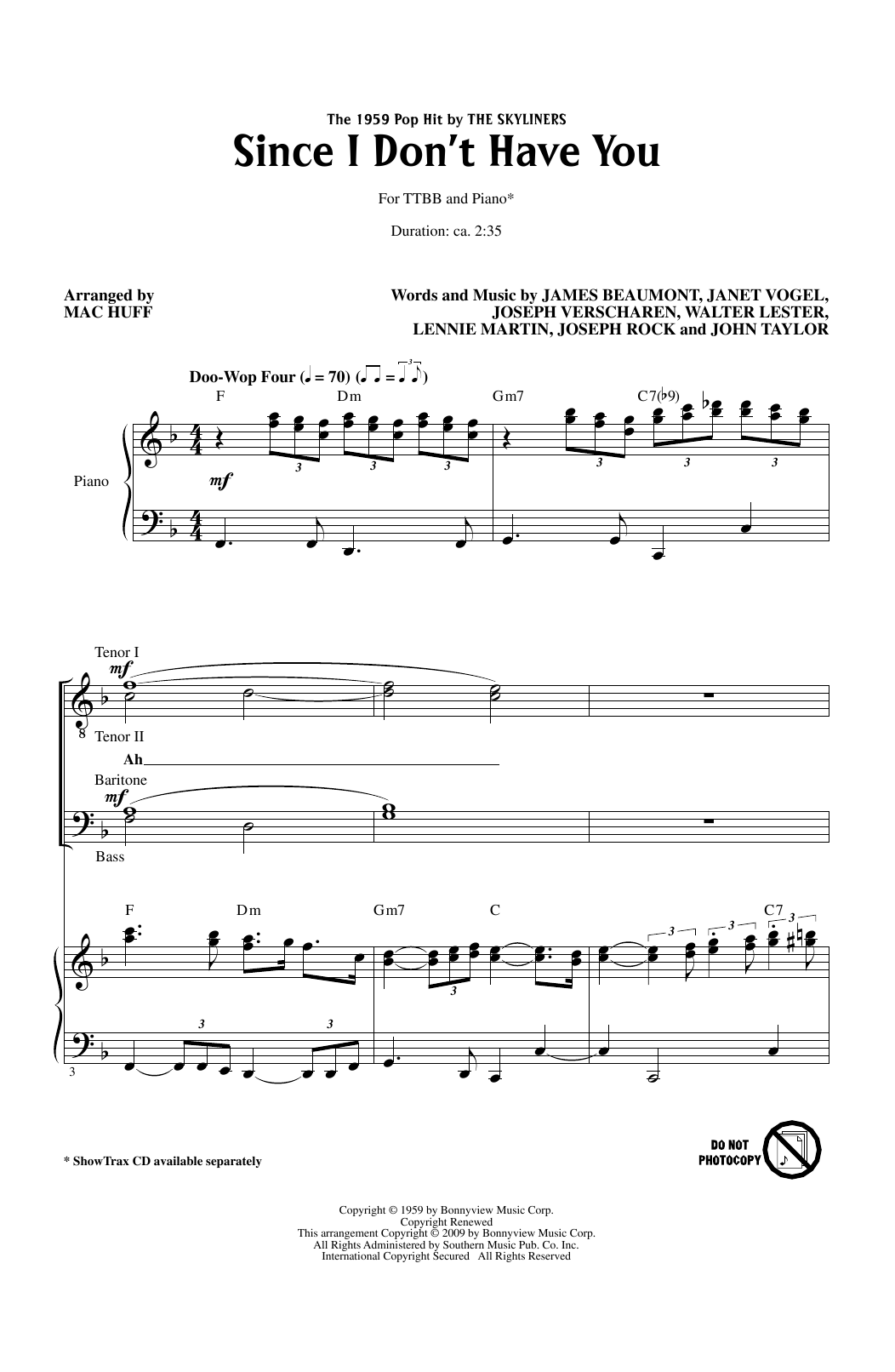 Download The Skyliners Since I Don't Have You (arr. Mac Huff) Sheet Music