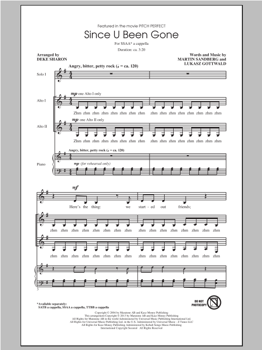 Download Kelly Clarkson Since U Been Gone (as performed in Pitc Sheet Music