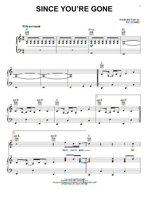 Download The Cars Since You're Gone Sheet Music